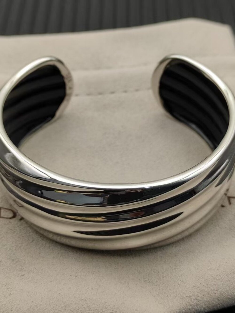 David Yurman Polished Silver‑Tone Layered Sculpted Open Cuff Bracelet